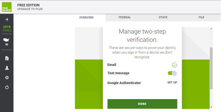 Two-Step Verification in H&R Block