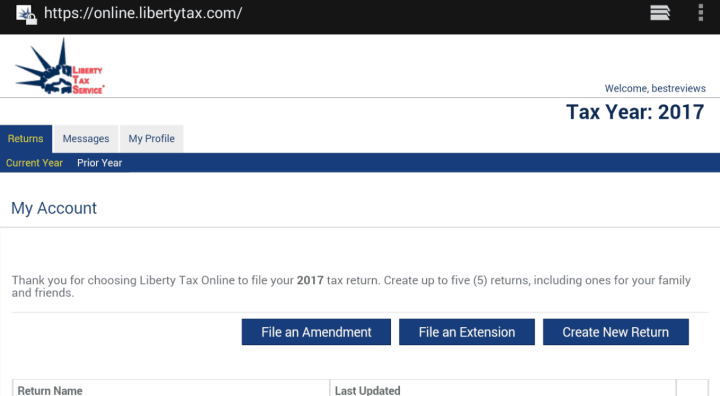 Liberty Tax in a Tablet Browser
