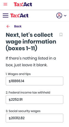 Filling out a W-2 With the App