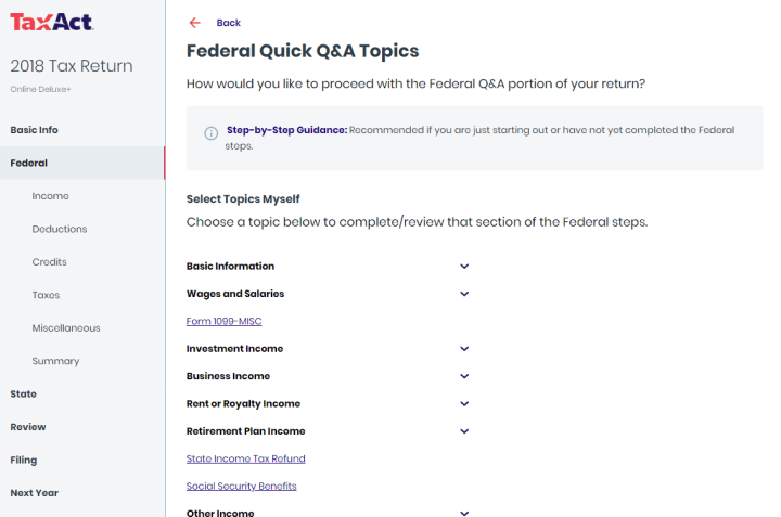 Categorization of Topics for Federal Taxes