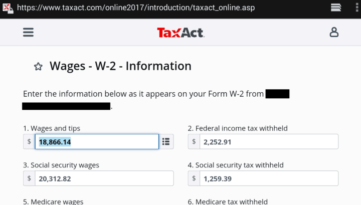 Filling out a W-2 in the Mobile Version