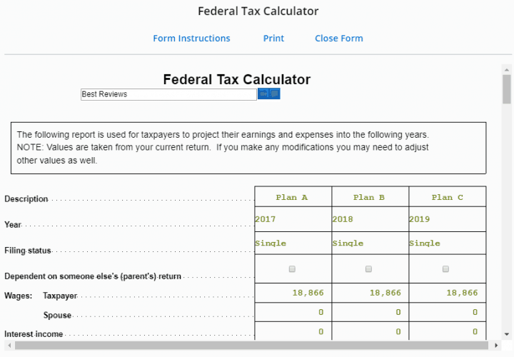 Next Years' Tax Calculator in TaxAct