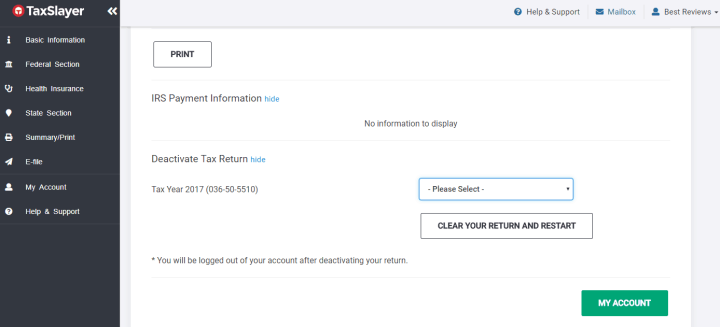 The Return Deleting Option in TaxSlayer
