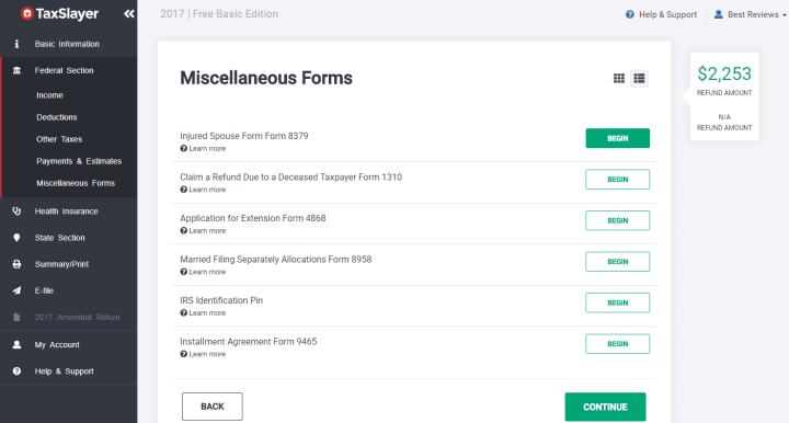 Miscellaneous Skippable Forms in TaxSlayer