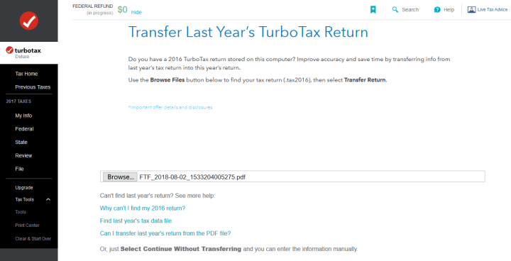 Manual Importing of Last Year's Return to TurboTax